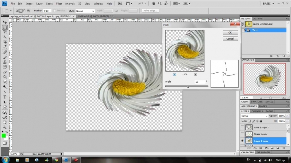 Creation of spring whirlpool: Step 2